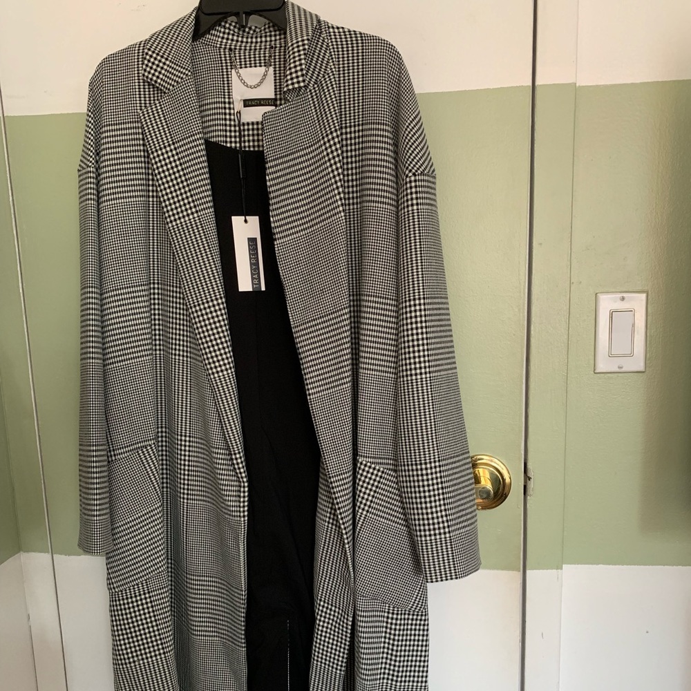 B/W Plaid Tracy Reese Signature Collection Trench